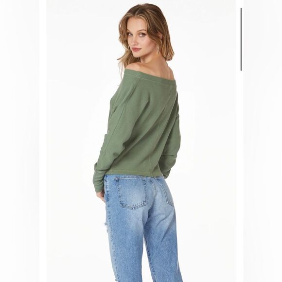 NWT Bobi Taupe Wide Boat Neck Dolman Thermal Long Sleeve Tee Size L - Picture 7 of 8